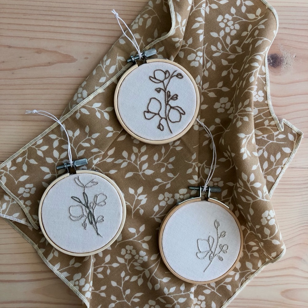 Set of 3 hand embroidered floral art
